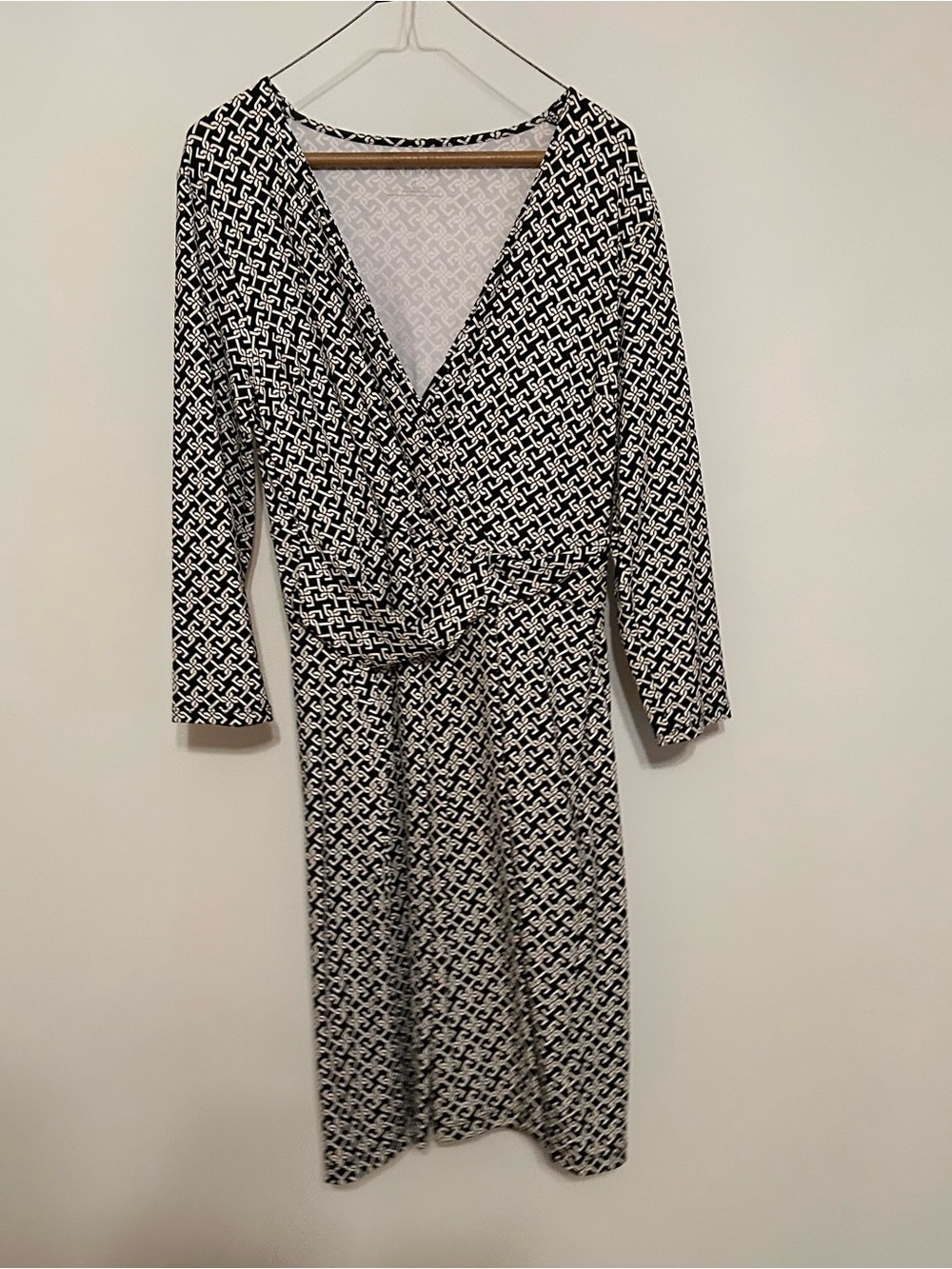 Talbots Black and White Geometric Wrap Dress - Women